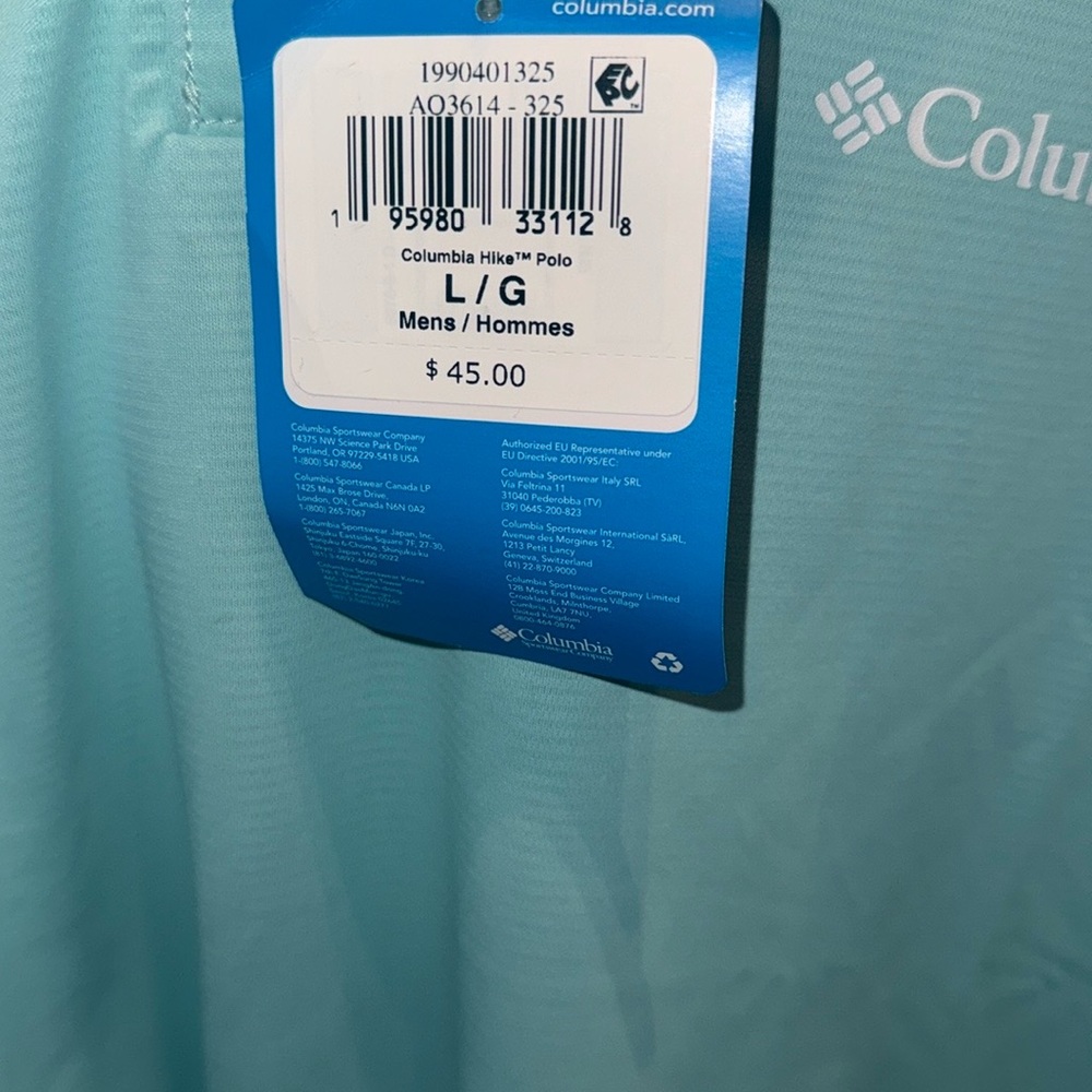 NWT Columbia Aqua Blue Men's Polo